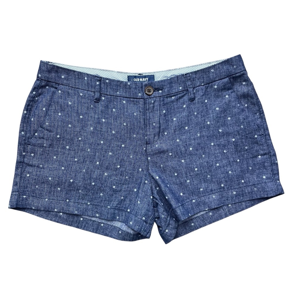 Old Navy Everyday Linen-blend Chambray Shorts Size 6 Blue Polka Dot